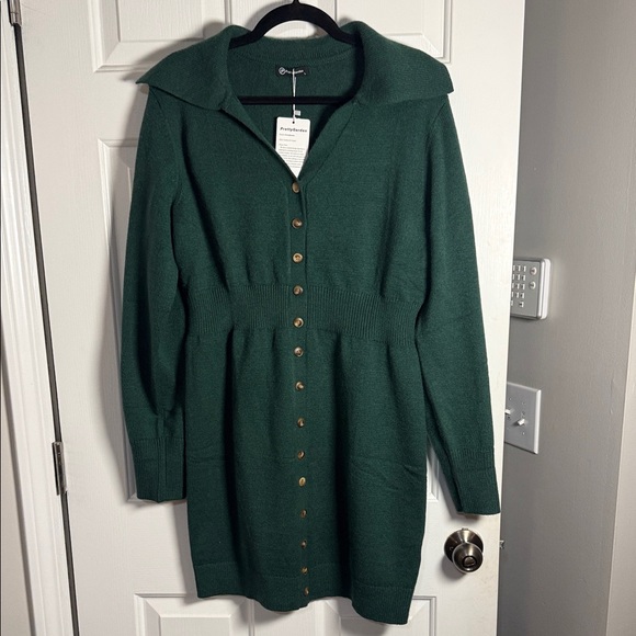 PrettyGarden Dresses & Skirts - Green Button-Up Sweater Dress